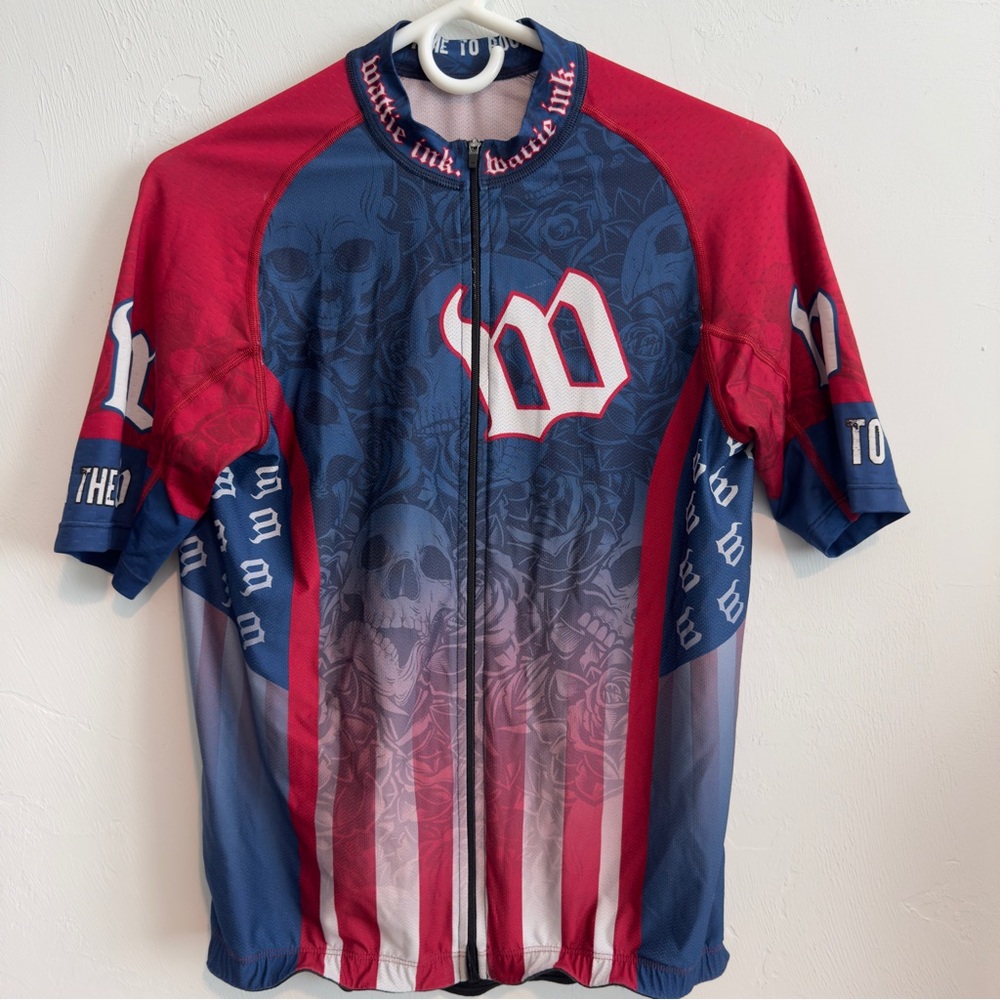 Wattie Ink Red White Blue Skull Full Zip Jersey L